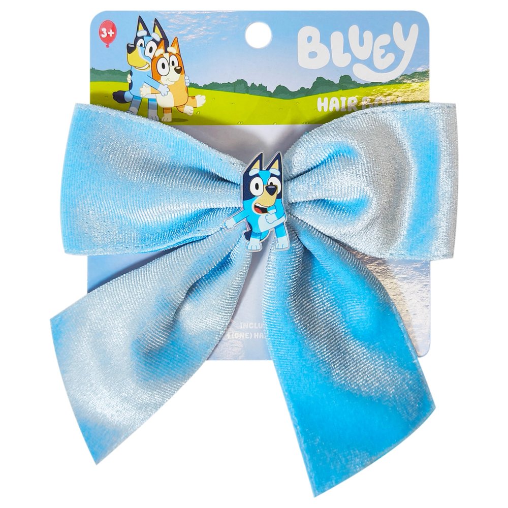 LUV HER Bluey Long Tail Hair Bow for Girls with Alligator Clip with Charm of Bluey - Hair Accessory, Ages 3+