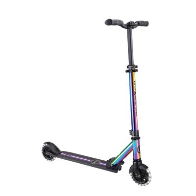 Globber Flow Element Lights - Foldable 2 Wheel Scooter for Kids Ages 5+ and Teens - Neochrome