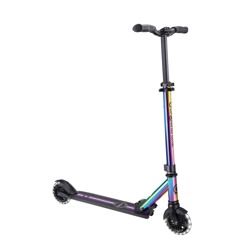 Globber Flow Element Lights - Foldable 2 Wheel Scooter for Kids Ages 5+ and Teens - Neochrome