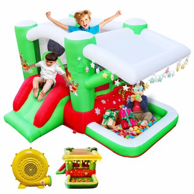 Wohh Christmas Jump 'n Slide Inflatable Bouncer for Kids Complete Setup with Blower - 80" x 91" Play Area - 55" Tall