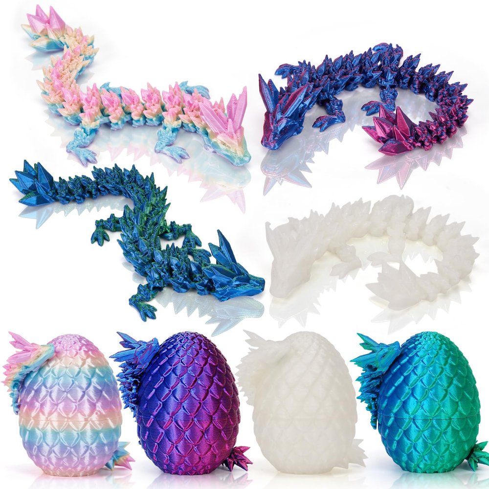 SHUWND 3D Printed Dragon Eggs 4PCS Mini Articulated Baby Dragon Toys, Mystery 3D Fidget Dinosaur Eggs Set for Kids & Adults, Easter Basket Stuffers and Essentials