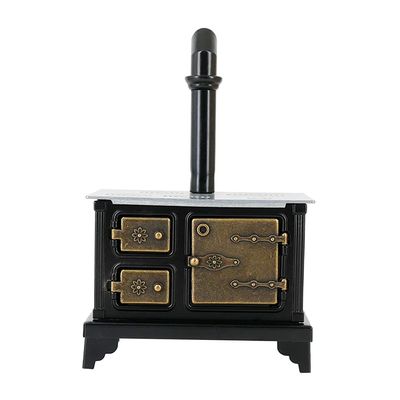 1/12 Miniature Cooking Stove with Metal Wall Candle Holder, Pots, Mini Spoon & Spatula, Vintage Iron Stove for Dollhouse Kitchen, Decorative Tools & Miniature Furniture (Black)