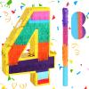 Adecortalk Rainbow Number 4 Pinata for Kids 4th Birthday Party Supplies, Fiesta, Centerpieces, Anniversary Celebrations (16.1 x 10.6 x 3.2 Inches) view 1