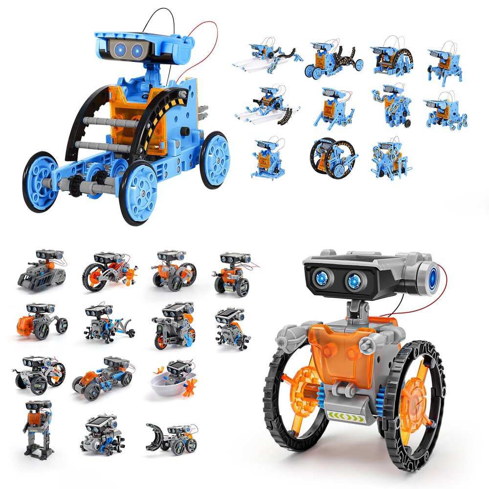Sillbird Bundle - 2 Items 15in1 and 12in1 STEM Education Solar Robot Toys, Solar or Battery Dual Power Drive DIY Building Science Kits