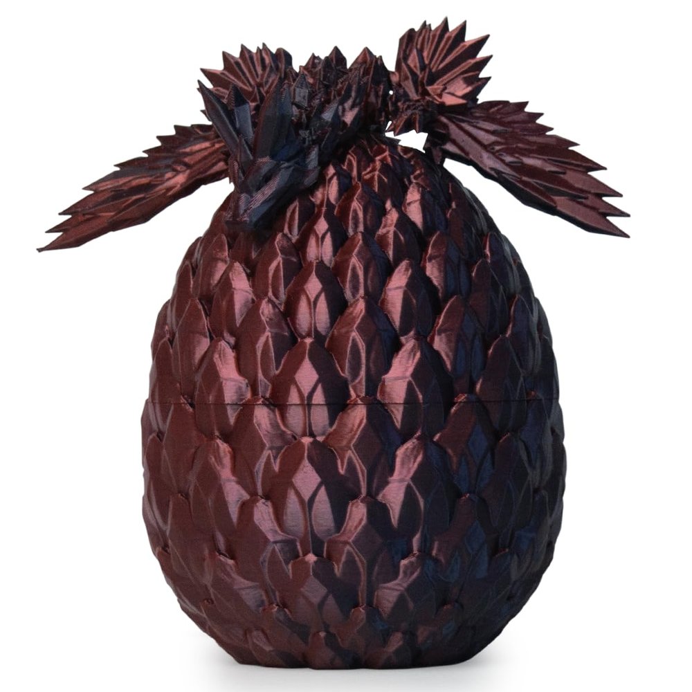 3D Printed Crystal Dragon Surprise in Eggs, Articulated Winged Dragon Fidget Toy for Birthday Gift (Black & Red)