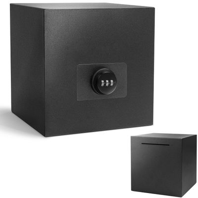 Stainless Steel Piggy Bank for Adults with Combination Lock, Reusable Metal Money Saving Box, Unbreakable Savings Bank for Cash and Coins (Black, 7.9 inch)