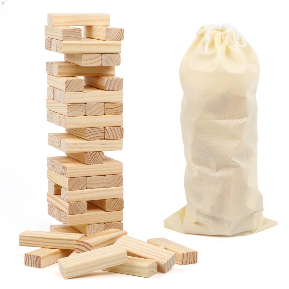 Canuan 54PCS Classic Block Stacking Board Game Wooden Blocks Stacking Games for Kids and Families Tumbling Tower Blocks Game for Kids and Adults with Storage Bag