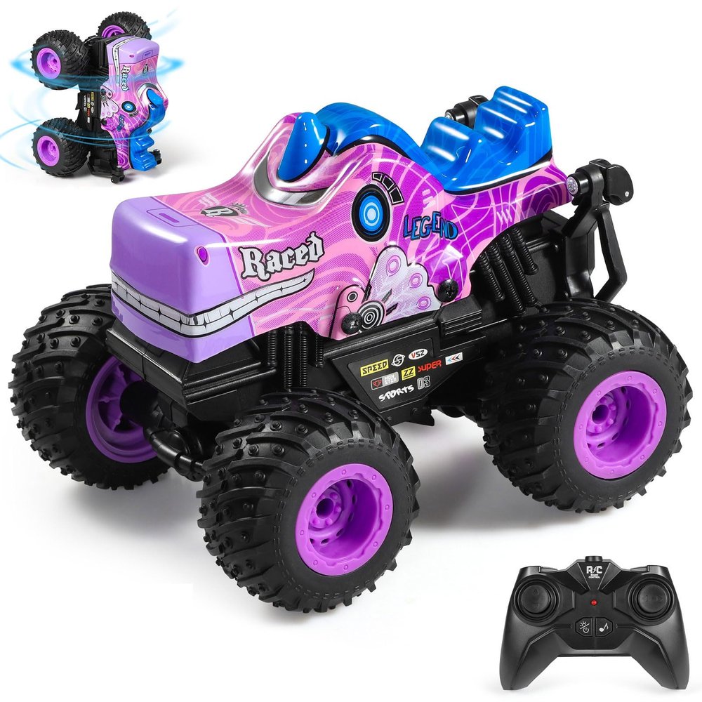 DYODYORC Remote Control Car, 2.4Ghz All Terrain Monster Truck, RC Truck with Music, 3 Lighting Effects, 360 Stunt Capable, 2 Batteries Ready to Run, Toy Gifts for Boys and Girls (Pink)