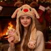 Jwqqwdza Cute Christma Reindeer Hat with Moving Ears, Plush Flap Hat with Paw, Jumping Beating Cap for Boys Girls Gift (Cute Reindeer) view 4