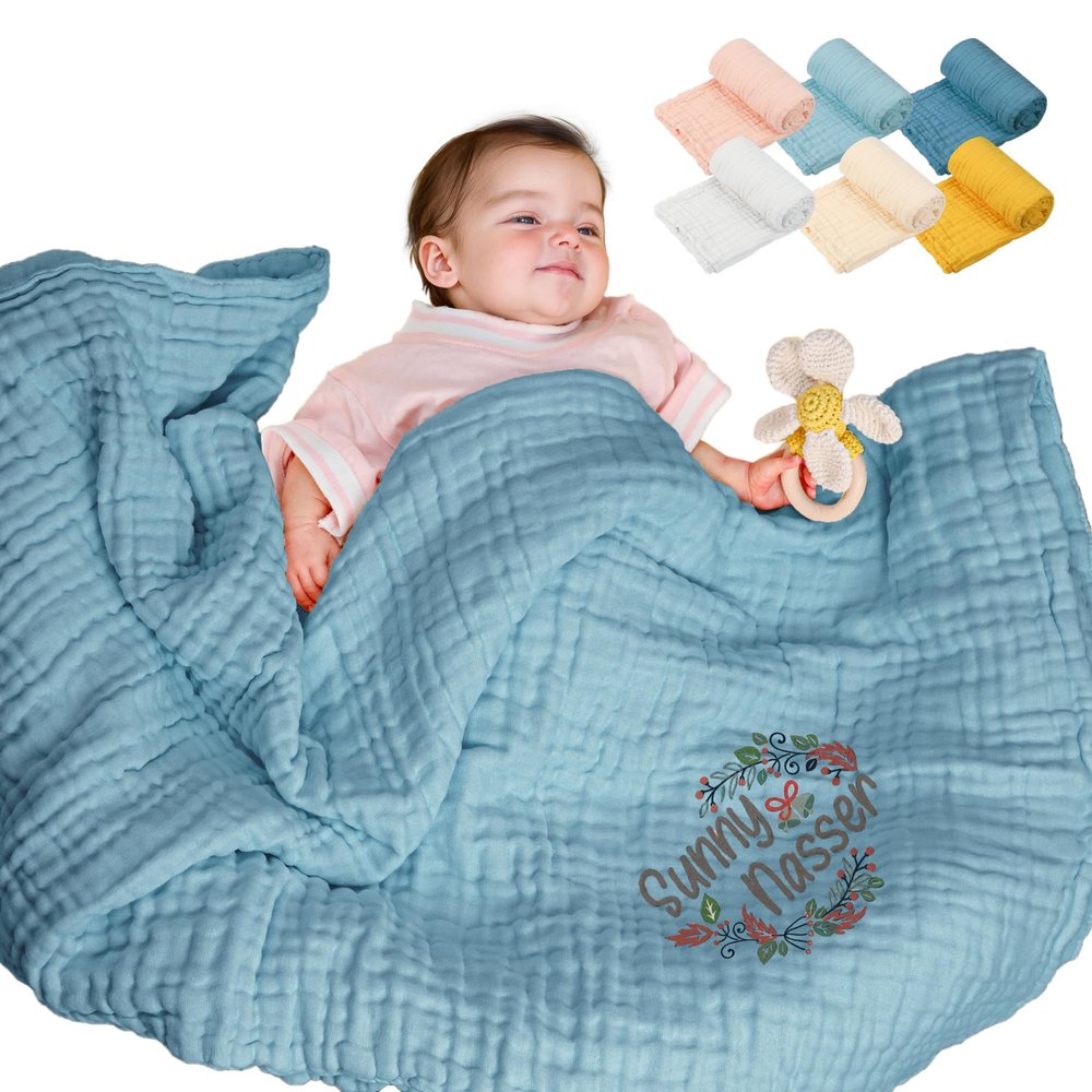 GELLEDI Personalized Muslin Swaddle Blanket - Wrap Your Baby in Softness! The Perfect, Thoughtful Gift for Newborns and Baby Showers!Dark Blue