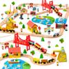 110PCS Wooden Train Set - Toy Magnetic Trains with Wooden Track Set for Kids Ages 3-8, City Scene Railway Set, Perfect Christmas Birthday Gift for Grandkids Toddlers Boys Girls view 1