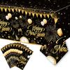 10PCS Happy New Year Tablecloth, Disposable Black Gold NYE Party Tablecloth Decorations, Rectangular Plastic Table Cover NYE Theme Party Supplies for Decorations, 108 x 54 view 1
