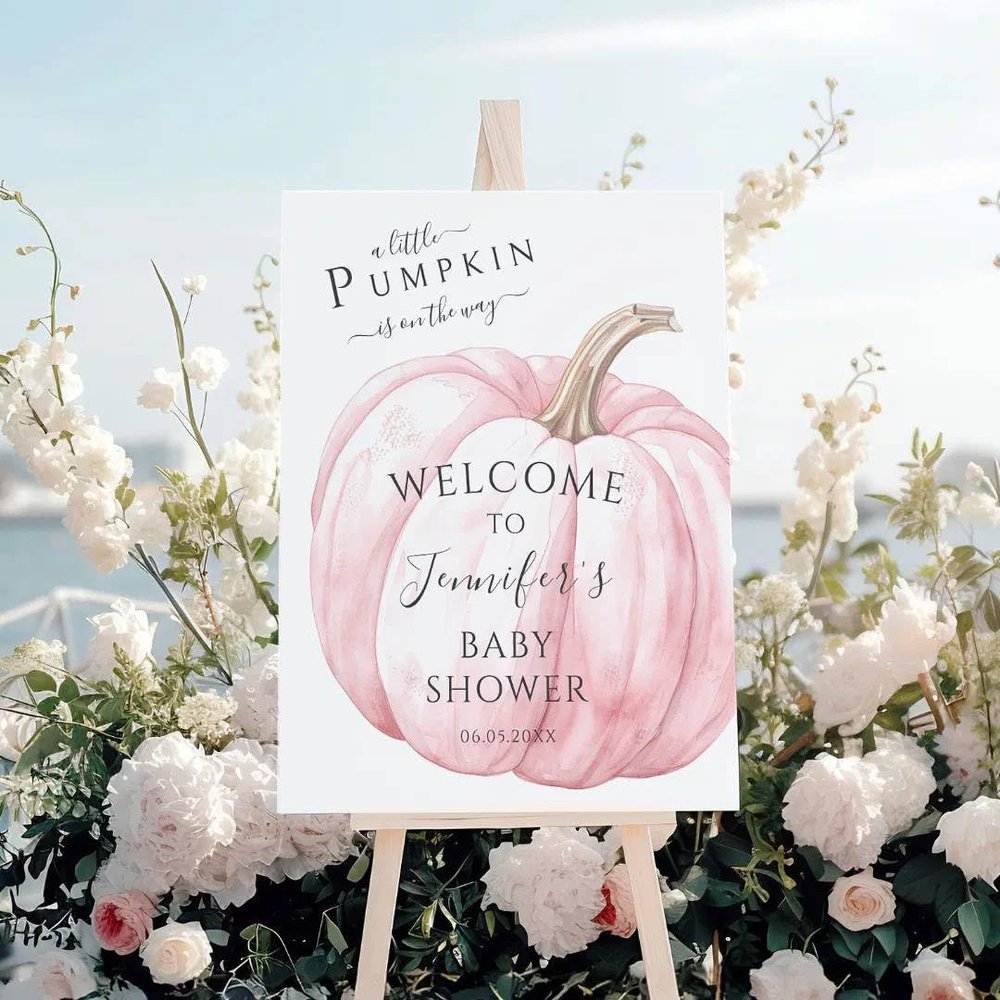 A Little Pumpkin Is On The Way Baby Shower Welcome Sign Fall Poster/Canvas Autumn Welcome Baby Shower Sign Pink Pumpkin Baby Shower Decorations Custom Welcome Sign For Baby Girls Baby Boys