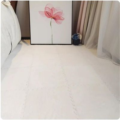 18 Pcs Plush Foam Floor Mat, Square Interlocking Carpet Tiles with Border Fluffy Play Mat Floor Tiles(White)