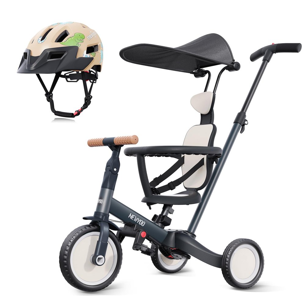 newyoo Toddler Tricycle with Helmet, Toddler Bike, Tricycles for 1-3 Year Olds, Kids Bike Helmet for 1-5 Year Olds, Dark Grey