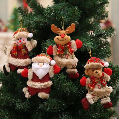 4 Christmas Tree Accessories Christmas Dolls Dancing Old Man Snowman Deer Bear Fabric Doll Small Pendant Gift