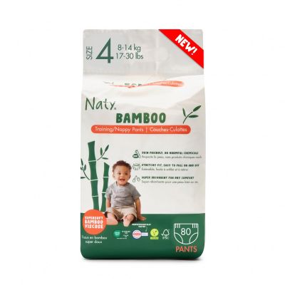Naty Bamboo Viscose Training Pants Potty training underwear, Pull ups, Eco-Friendly, Silky Soft, Hypoallergenic, for Sensitive Skin & Super Absorbent (Size 4, 80 Count)