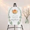 Greenery Pumpkin Baby Shower Welcome Sign Fall Poster/Canvas Autumn Welcome Baby Shower Sign Gold Pumpkin Baby Shower Decorations Custom Welcome Sign For Baby Girls Baby Boys view 1