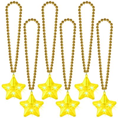 NUDALA 6 Pack Yellow LED Glow Star Necklace Bulk Beaded Necklaces for Halloween Christmas Decorations Mardi Gras Party Favors