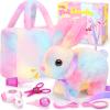 NINAOR Plush Interactive Bunny Toys for Kids with Tote Bags,Stuffed Robot Pet Rabbit with Leash Hopping Wiggle Ears Pretend Play,Realistic Cute Fidget Toys for Toddler Stocking Stuffers Birthday Gifts view 1