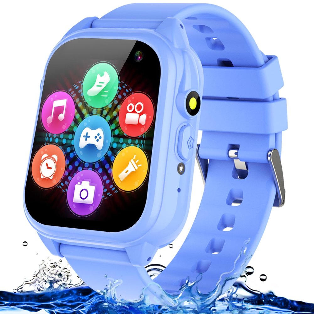 Waterproof Smart Watch for Kids 3-12 Years Old Boys Toys with 26 Games, Video Camera, Pedometer, Music Player, Alarm Clock, Flashlight, HD Touchscreen Toddler Watches Girls Birthdays Gifts (Blue)
