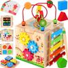 Batlofty Wooden Activity Cube, 8-in-1 Montessori Toys for 1 2 Year Old Girl Boy Toddler| Sensory Educational Learning Toys 12-18 Months | 1st Birthday Gifts, Bead Maze | Bonus Sorting & Stacking Board view 1