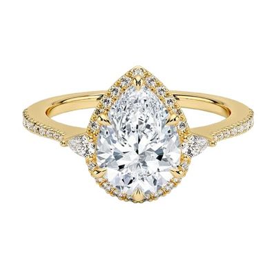 Pear Shape Moissanite Engagement Ring, 1-4 CT Center Stone Anniversary Promise Ring, Halo Accent Diamond Wedding Ring In Silver & Gold, Gift For Women (Yellow, 2 Carat)