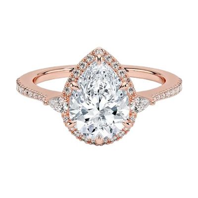 Pear Shape Moissanite Engagement Ring, 1-4 CT Center Stone Anniversary Promise Ring, Halo Accent Diamond Wedding Ring In Silver & Gold, Gift For Women (Rose, 1 Carat)