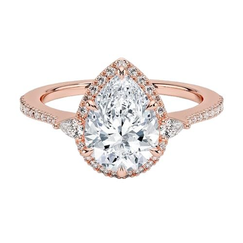 Pear Shape Moissanite Engagement Ring, 1-4 CT Center Stone Anniversary Promise Ring, Halo Accent Diamond Wedding Ring In Silver & Gold, Gift For Women (Rose, 1 Carat)