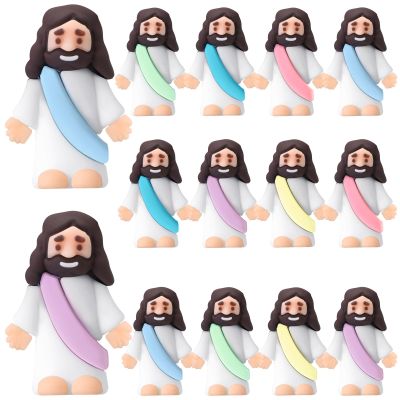 Bememo 12 Pcs Little Jesus Love You Figure Original Rubber Easter to Hide and Seek March for Jesus Religious Party Favors Sunday School Baptism Easter Gifts(Macaron Colors)