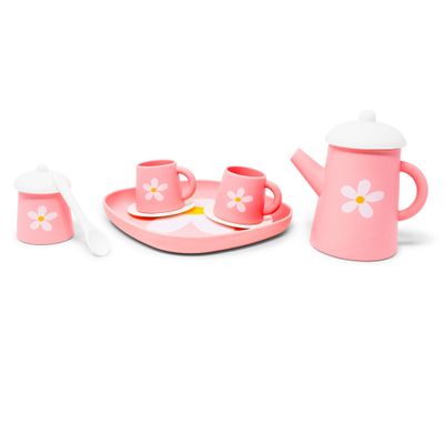 Jack Rabbit Creations 10-Piece Pink Silicone Tea Set BPA Free, Food Grade, Dishwasher Safe Girls Pretend Tea Party Set Birthday, Ages 3+