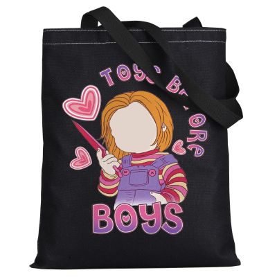 WZMPA Funny Killer Doll Canvas Tote Bag Murderous Toy Fans Gift Toys Before Boys Shoulder Bag Evil Doll Merch (Toys Before -T BL)