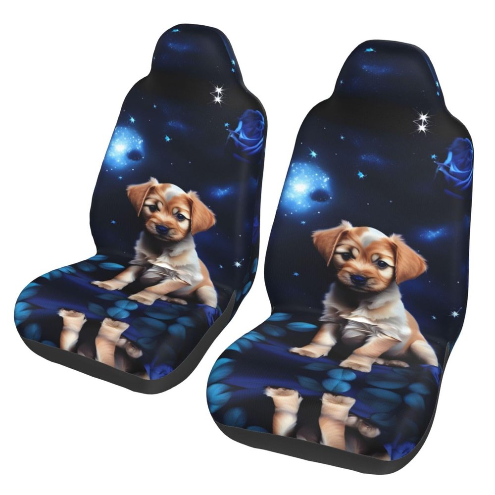 WZYCWBCar Seat Protectors, Car Seat Covers (2 Pack), Protect Sedan, SUV, Truck, Van, Bus, Ferry Seats Cleaning Puppy Blue Rose Pattern