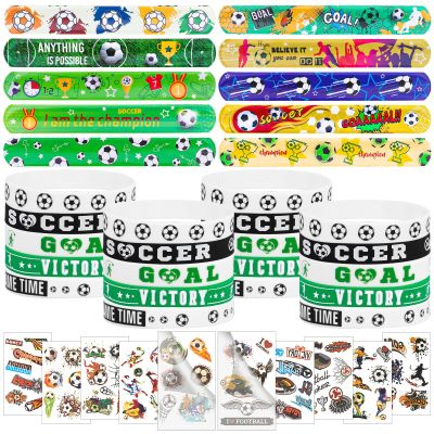 Alomois 60PCs Soccer Party Favor Soccer Silicone Bracelet Soccer Slap Bracelet Tattoos for Sports Themed Birthday Party Decor Goodie Bag Fillers(Soccer)