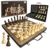 18.5" Wooden Chess Set with Handle,Chess Sets for Adults Kids Portable Folding Board Games with 4.5" King 2 Extra Queens,Handmade Weighted Large Pieces with Storage Slots view 1