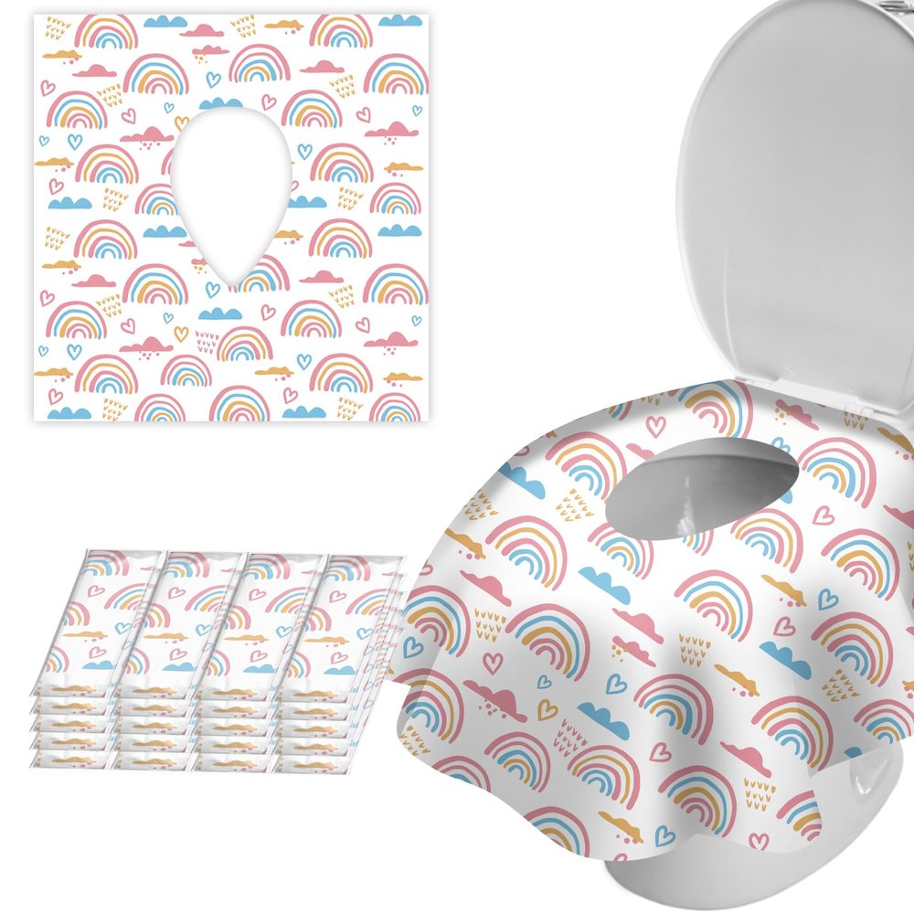 ZHOMA 20 Pack Toilet Seat Covers Disposable for Bathroom, Extra Large XL Size Waterproof Covers for Toddler Potty Training, Individually Wrapped Portable for Adults Kids Travel Trip Airplane -Rainbow