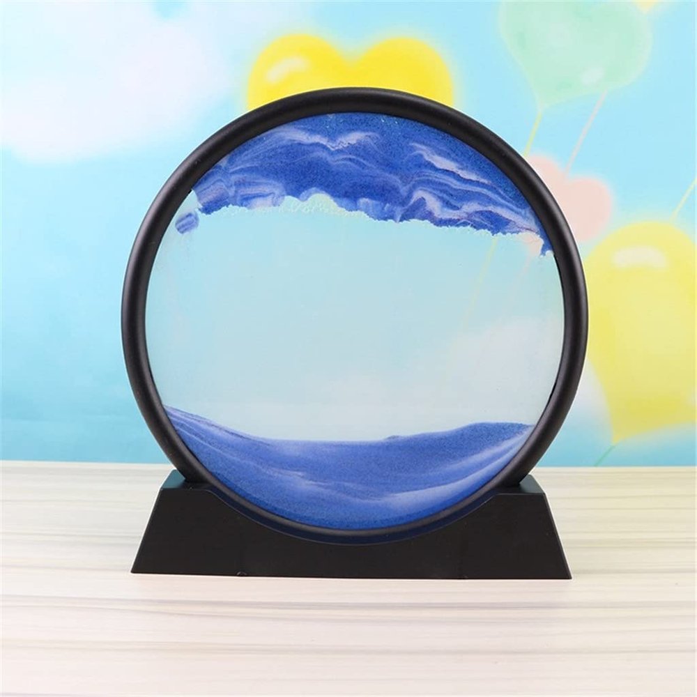 12 Inch Moving Sand Art Photo Round Glass 3D Deep Sea Sand Landscape Motion Display Sand Frame (Color : H) (D)