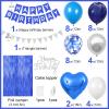 Blue Silver & Navy Blue White Balloons Heart Foil Balloons Gold Happy Birthday Banner Fringe Curtain for Party Decorations view 2