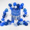 Blue Silver & Navy Blue White Balloons Heart Foil Balloons Gold Happy Birthday Banner Fringe Curtain for Party Decorations view 3