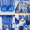 Blue Silver & Navy Blue White Balloons Heart Foil Balloons Gold Happy Birthday Banner Fringe Curtain for Party Decorations view 4