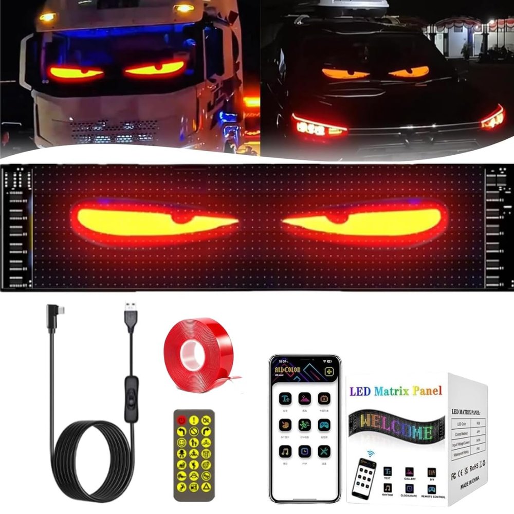 Colorful Eye Lamp Soft Screen for Car Windows,DIY Car Dynamic LED Smart Large Programmable Matrix Screen,Waterproof Flexible Scrolling Car LED Screen with Remote Control