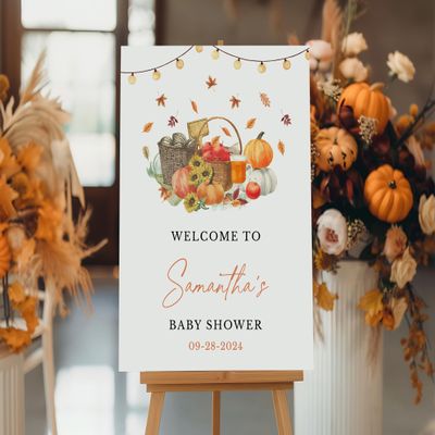 Personalized Pumpkin Floral Baby Shower Welcome Sign Thanksgiving Fall Autumn Poster/Canvas 65 Welcome To Baby Shower Yard Sign Baby Shower Decorations Flower Custom Name Gifts For Baby Girl Boy