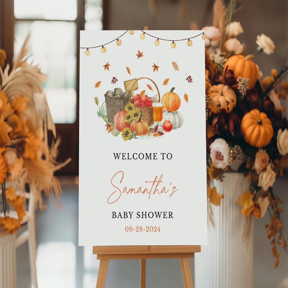 Personalized Pumpkin Floral Baby Shower Welcome Sign Thanksgiving Fall Autumn Poster/Canvas 65 Welcome To Baby Shower Yard Sign Baby Shower Decorations Flower Custom Name Gifts For Baby Girl Boy