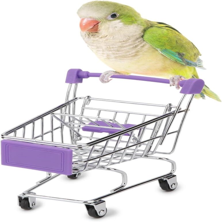 HAICHEN TEC Bird Toys Mini Shopping Cart Trolley Bird Parrot Pet Intelligence Growth Utility Cart Mode Storage Decoration Toys (Purple)