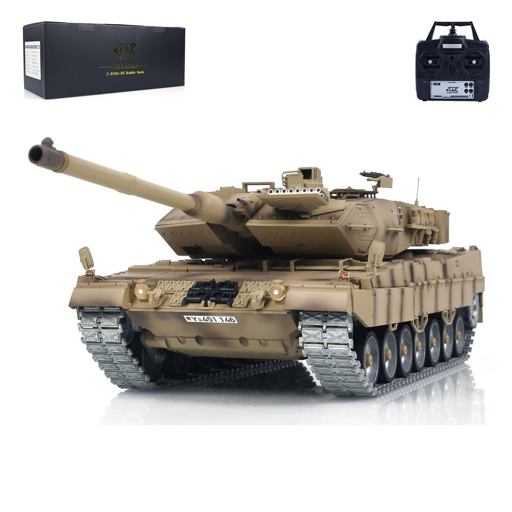 wheelfun Tongde 1/16 German Leopard2A7 RC Tank Metal Tracks Light Sound Infrared Battle System Smoke Unit Tank Model(Pro-Desert Yellow-Edition) BB Shooting Airsoft Tank That Shoot