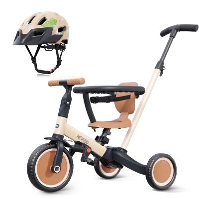 newyoo Toddler Tricycle with Helmet, Toddler Bike, Tricycles for 1-3 Year Olds, Kids Bike Helmet for 1-5 Year Olds, Khaki