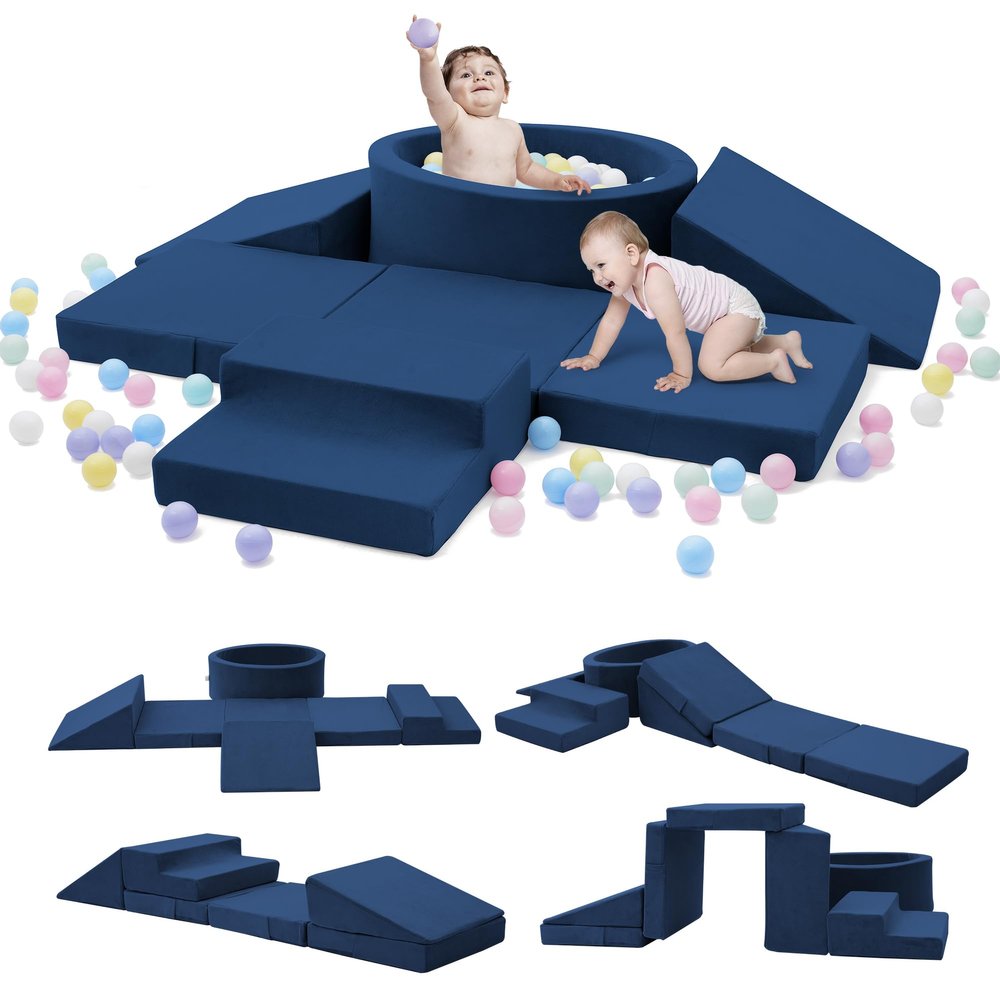 Elftopia Foam Climbing Blocks with Ball Pit & Stairs for Toddlers Aged 1-3 -Soft Playset for Indoor Crawling, Foam Playground Set for Baby to Active Playing Inside -(Balls NOT Included),Navy