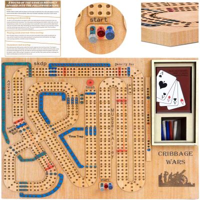 Cribbage Wars Board Game, Cribbage War Game, Cribbage Board Game Set, Cribbage Wars with Built-in Storage Compartment for Cribbage Pegs (1 Pack)