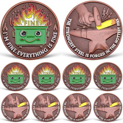 10 Pcs Dumpster Fire Challenge Coin, Everything is Fine Dumpster Fire Coin, Funny Desk Accessories, Inspirational Employee Appreciation Gifts, Emotional Support Gifts for Coworker, Boss, Men, Women