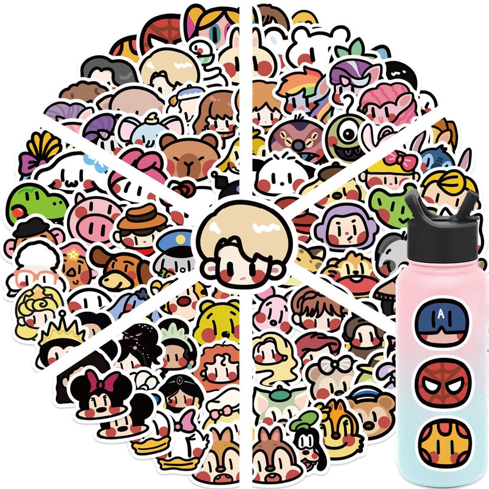 AMASSIVEROCK Cute Cartoon Stickers - 100 Pcs for Kids, Vinyl Waterproof Stickers for Water Bottles, Laptops & More